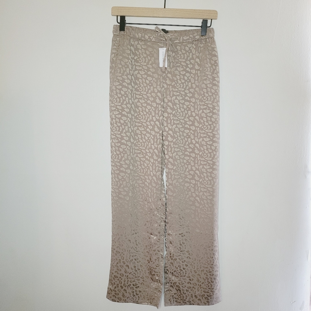 Banana Republic Satin Pants Women's Petite XS Leopard Print Tan Classic City